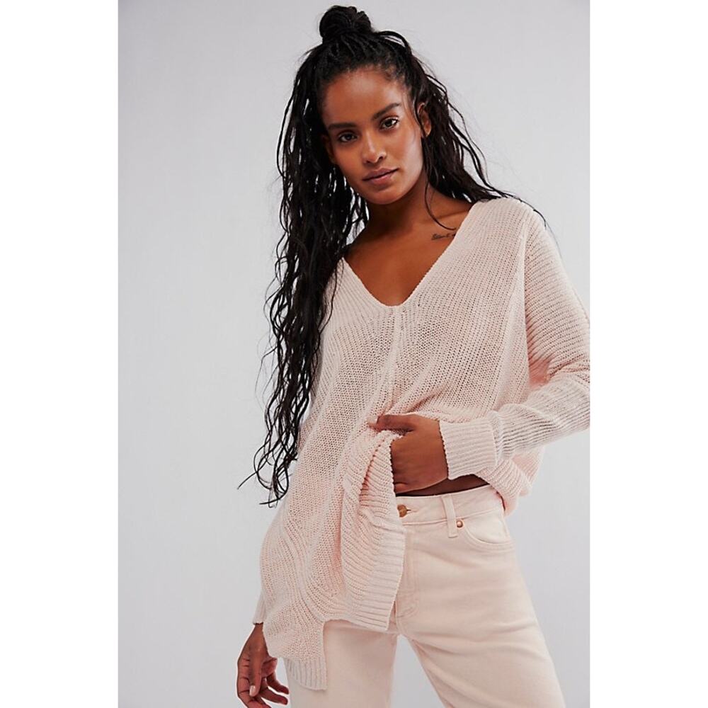 Free People We The Free Jamie Linen V-Neck Sweater in Starfish Women's Sz M
